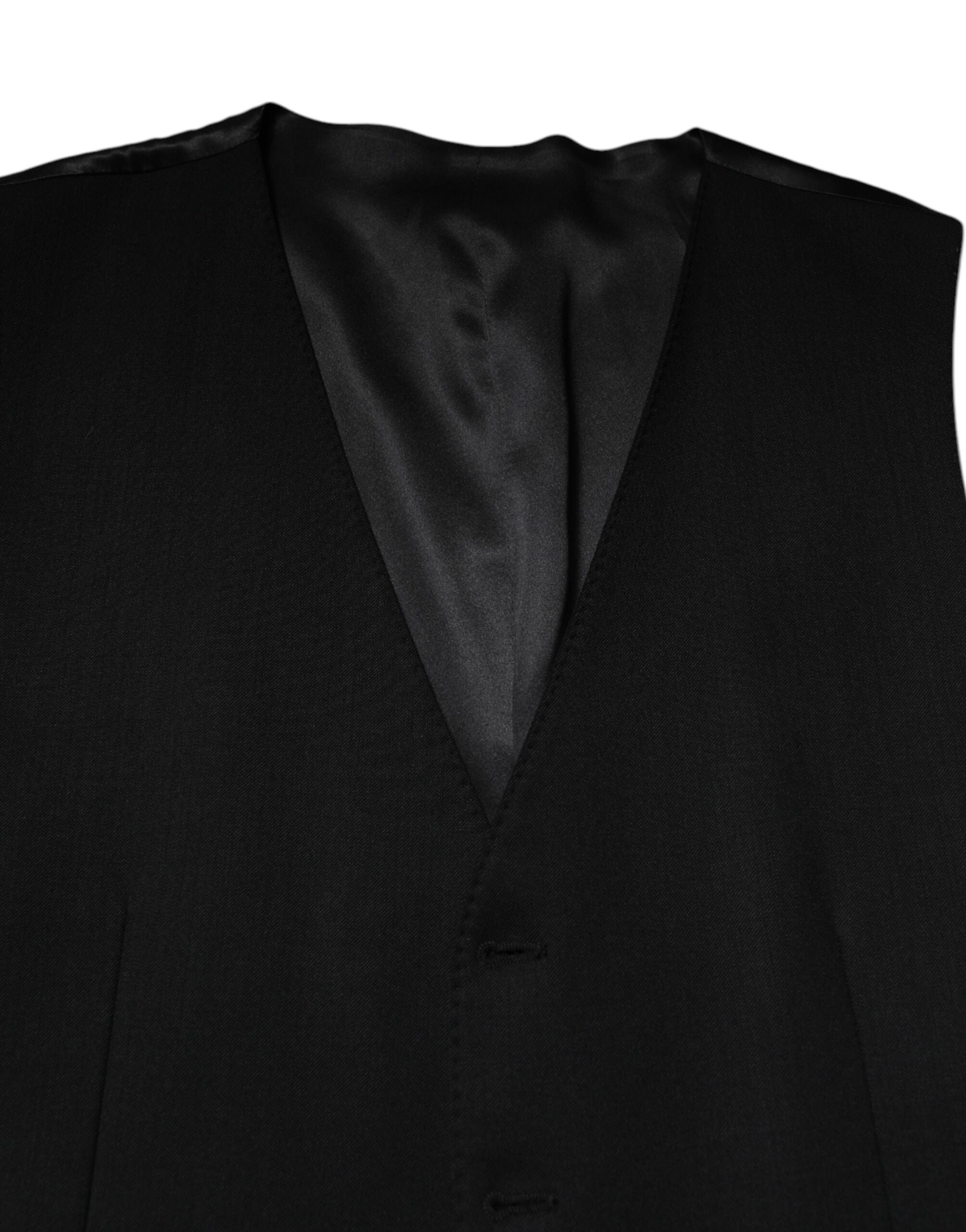 Dolce & Gabbana Black Wool Dress Formal Men Waistcoat Vest Dolce & Gabbana