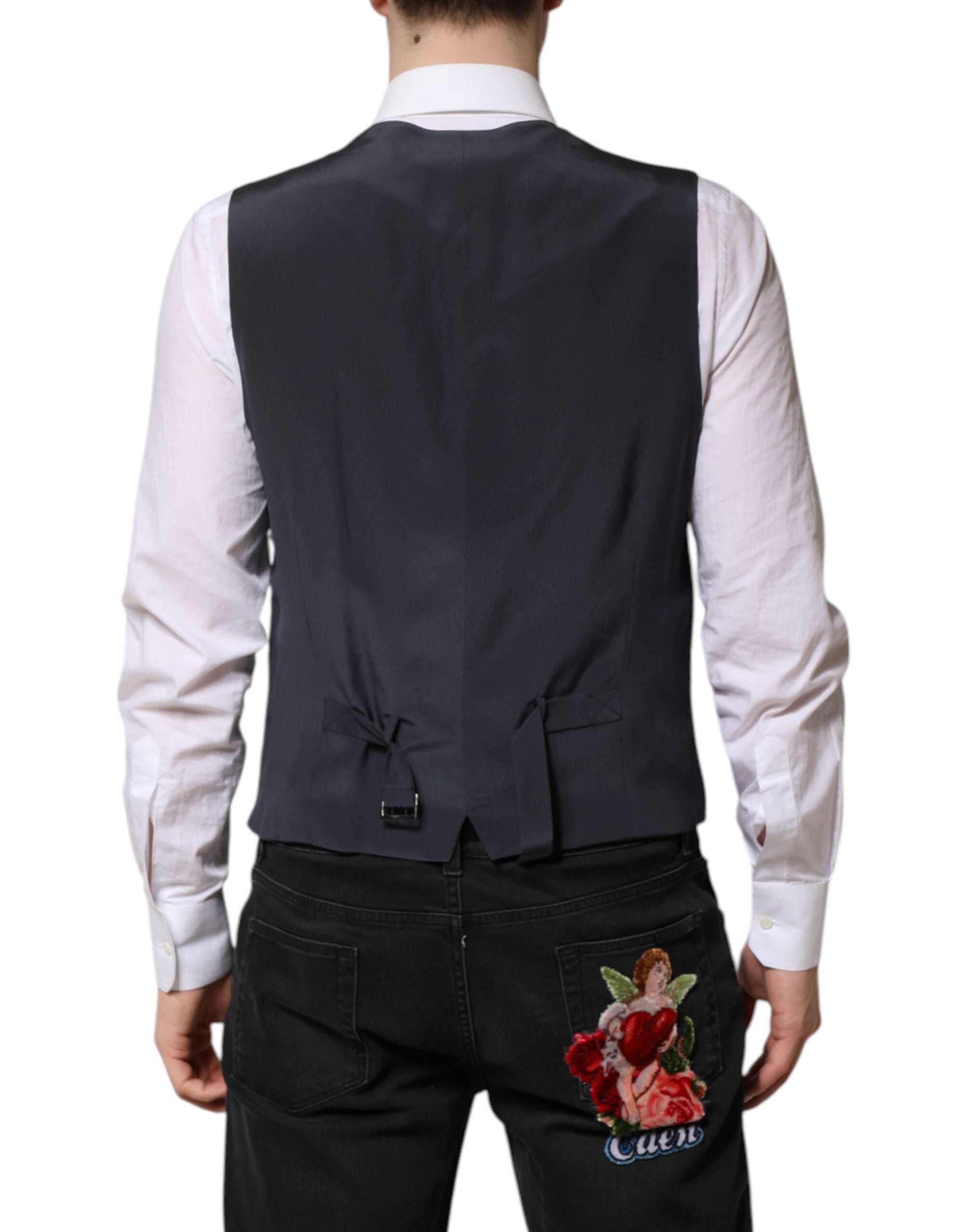 Dolce & Gabbana Gray Plaid Wool Formal Dress Waistcoat Vest Dolce & Gabbana