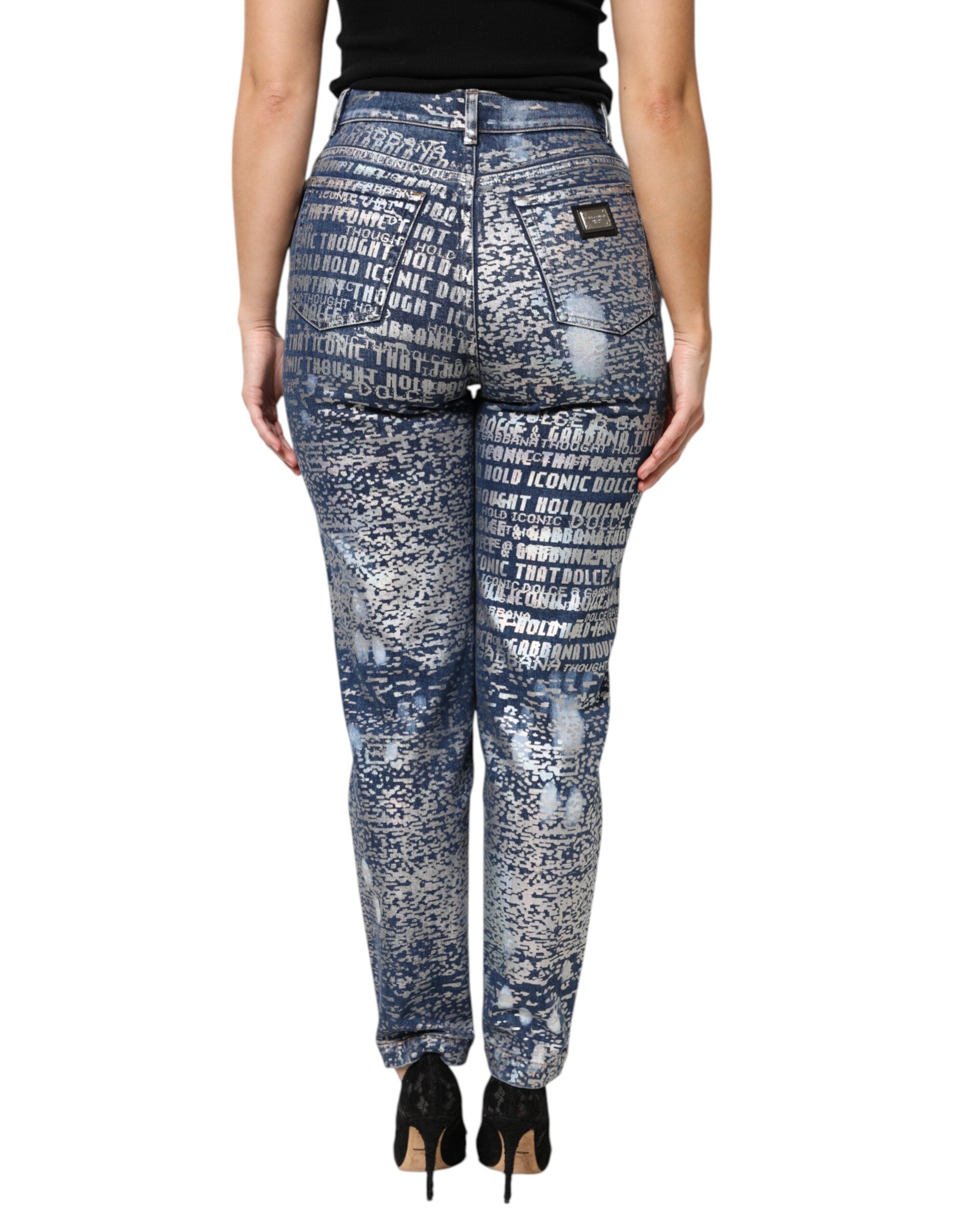 Dolce & Gabbana Blue Washed Print High Waist Denim Jeans Dolce & Gabbana