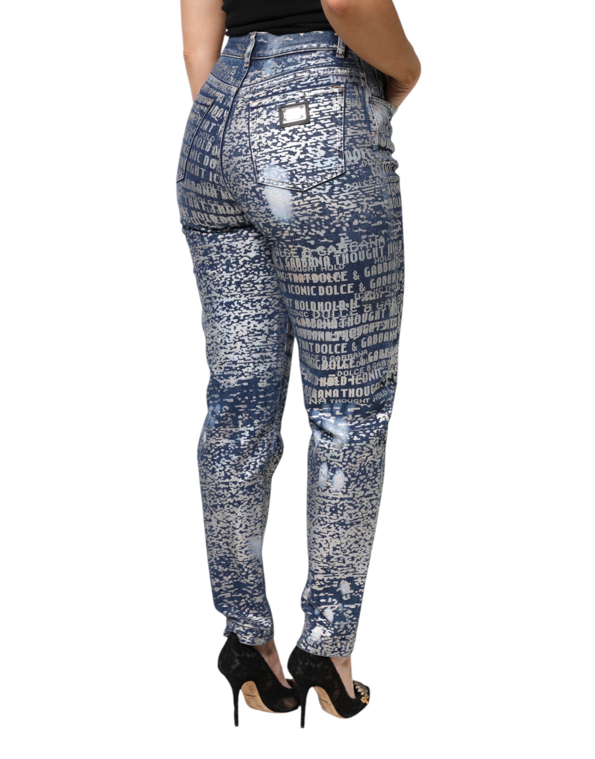 Dolce & Gabbana Blue Washed Print High Waist Denim Jeans Dolce & Gabbana