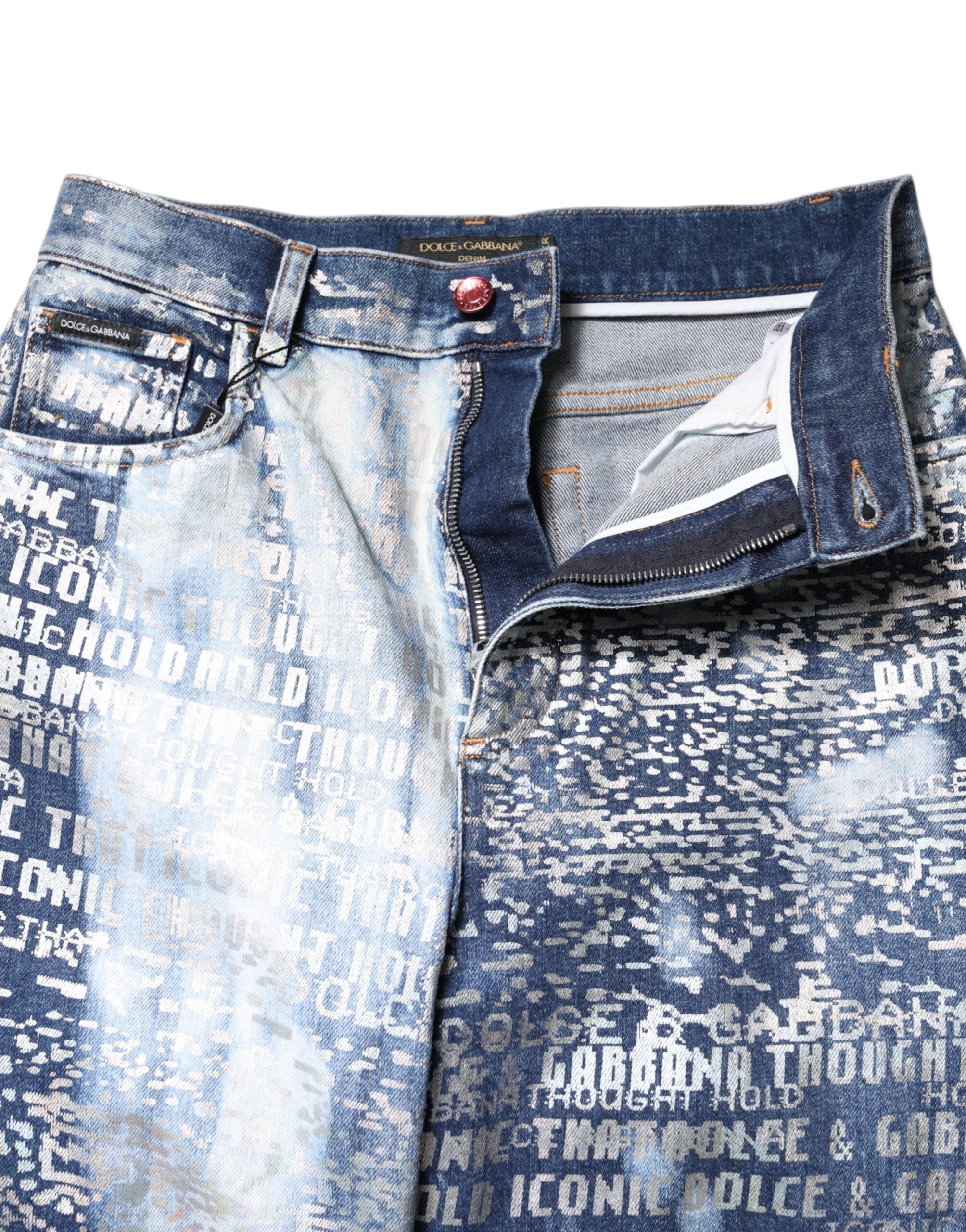 Dolce & Gabbana Blue Washed Print High Waist Denim Jeans Dolce & Gabbana