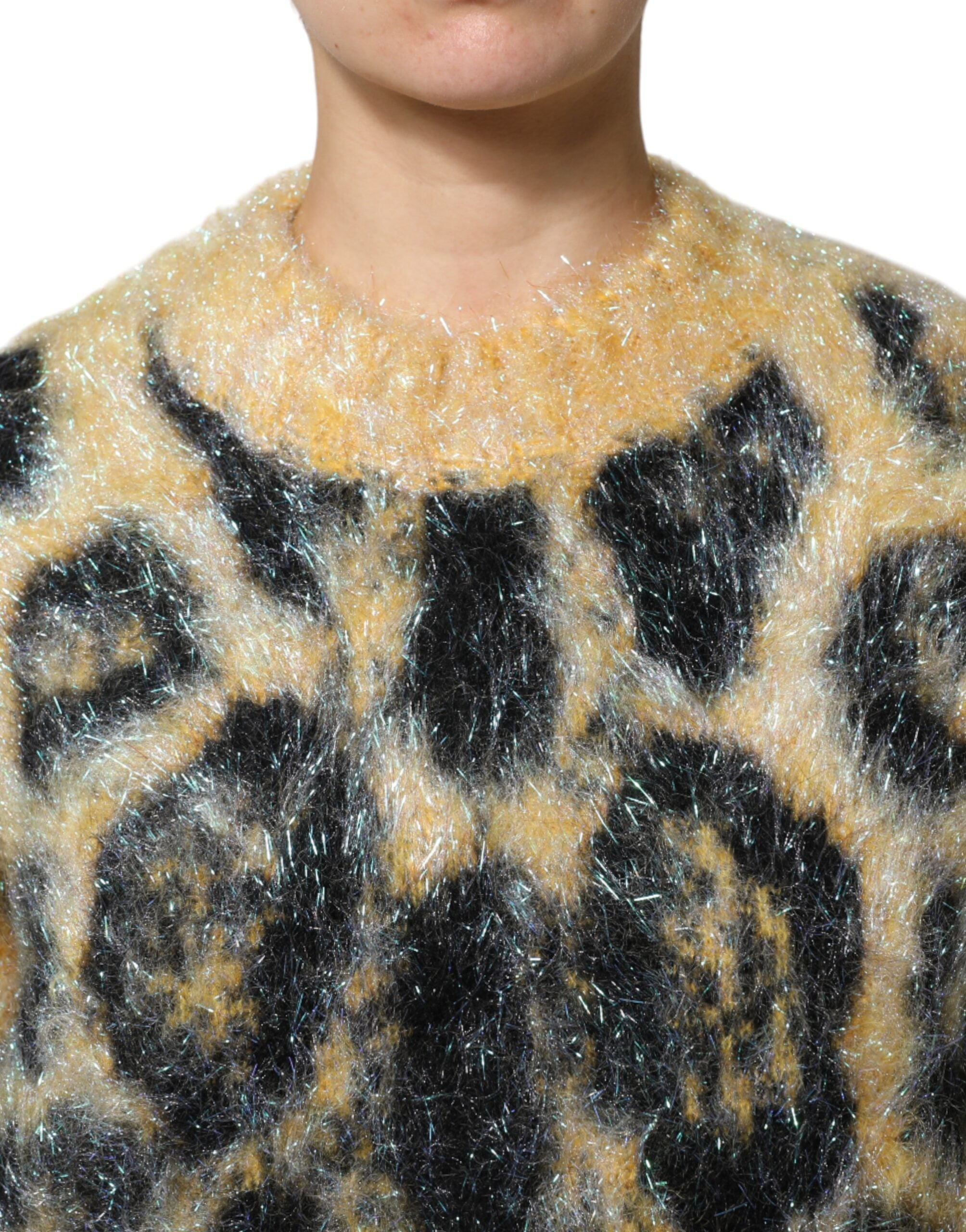 Dolce & Gabbana Multicolor Leopard Mohair Crew Neck Sweater Dolce & Gabbana
