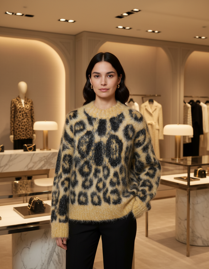 Dolce & Gabbana Multicolor Leopard Mohair Crew Neck Sweater Dolce & Gabbana