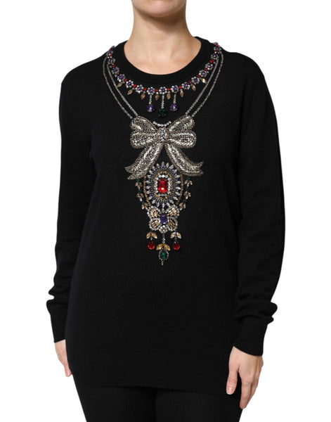 Dolce & Gabbana Black Cashmere Crystal Embellished Sweater Dolce & Gabbana