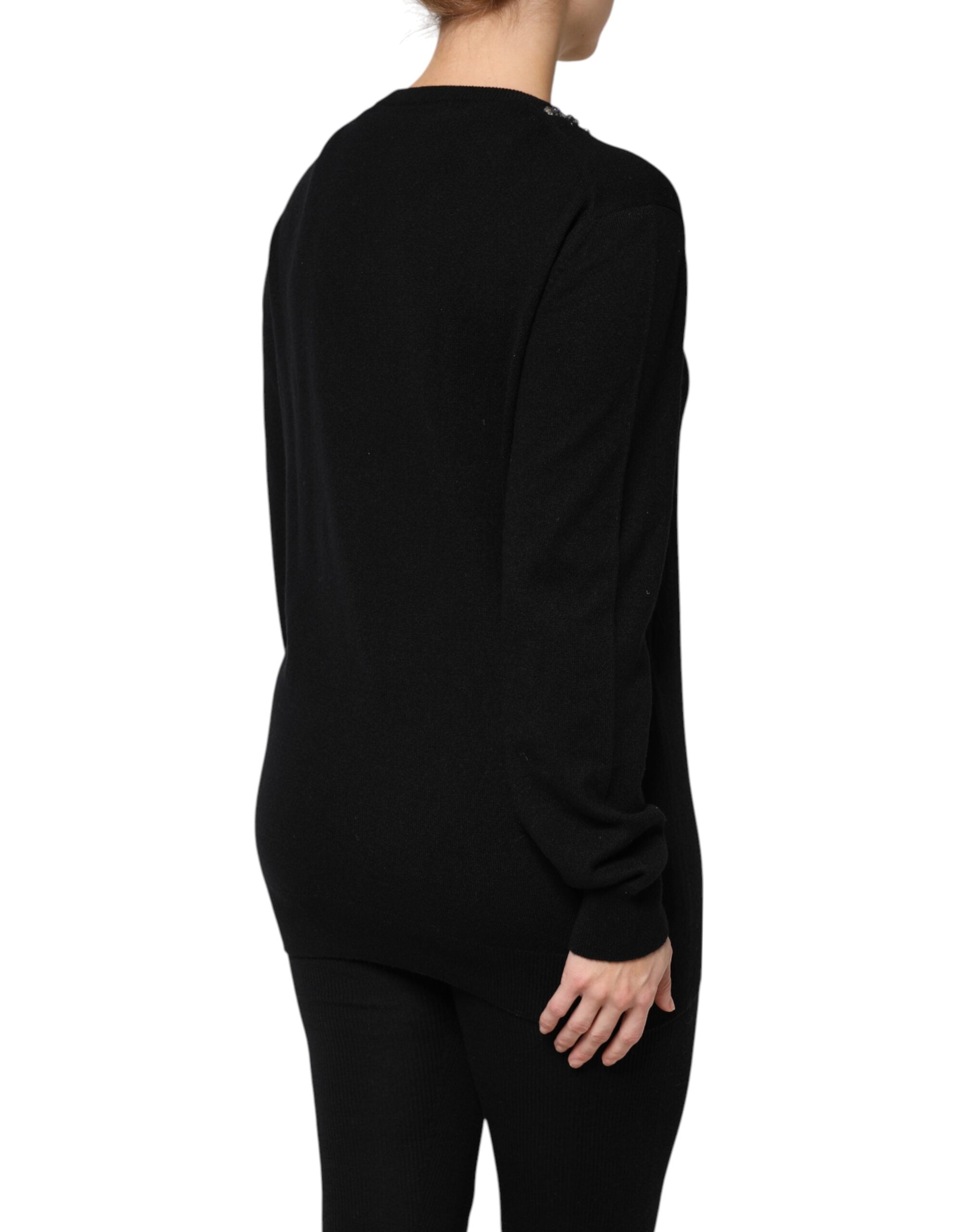 Dolce & Gabbana Black Cashmere Crystal Embellished Sweater Dolce & Gabbana