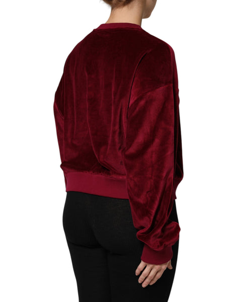 Dolce & Gabbana Red Cotton Velvet Crew Neck Pullover Sweater Dolce & Gabbana