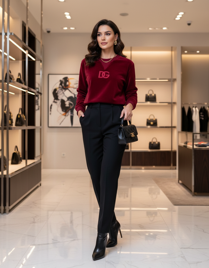 Dolce & Gabbana Red Cotton Velvet Crew Neck Pullover Sweater Dolce & Gabbana