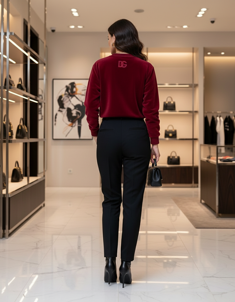 Dolce & Gabbana Red Cotton Velvet Crew Neck Pullover Sweater Dolce & Gabbana