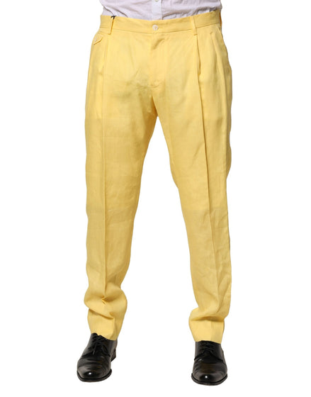 Dolce & Gabbana Yellow Flax Tapered Dress Men Pants Dolce & Gabbana
