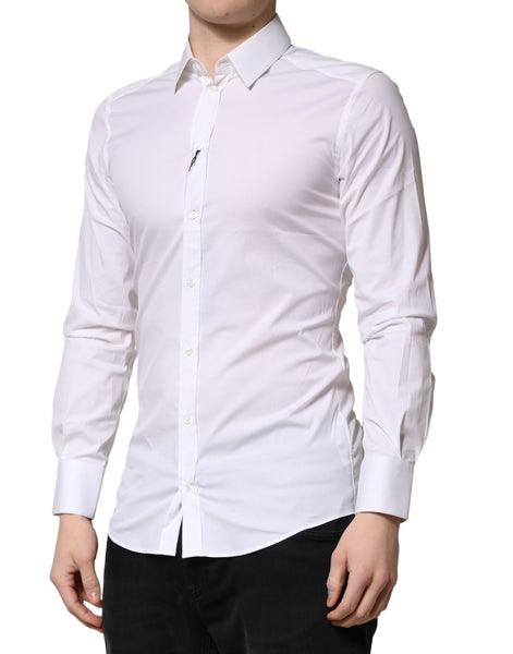 Dolce & Gabbana White GOLD Cotton Men Dress Formal Shirt Dolce & Gabbana