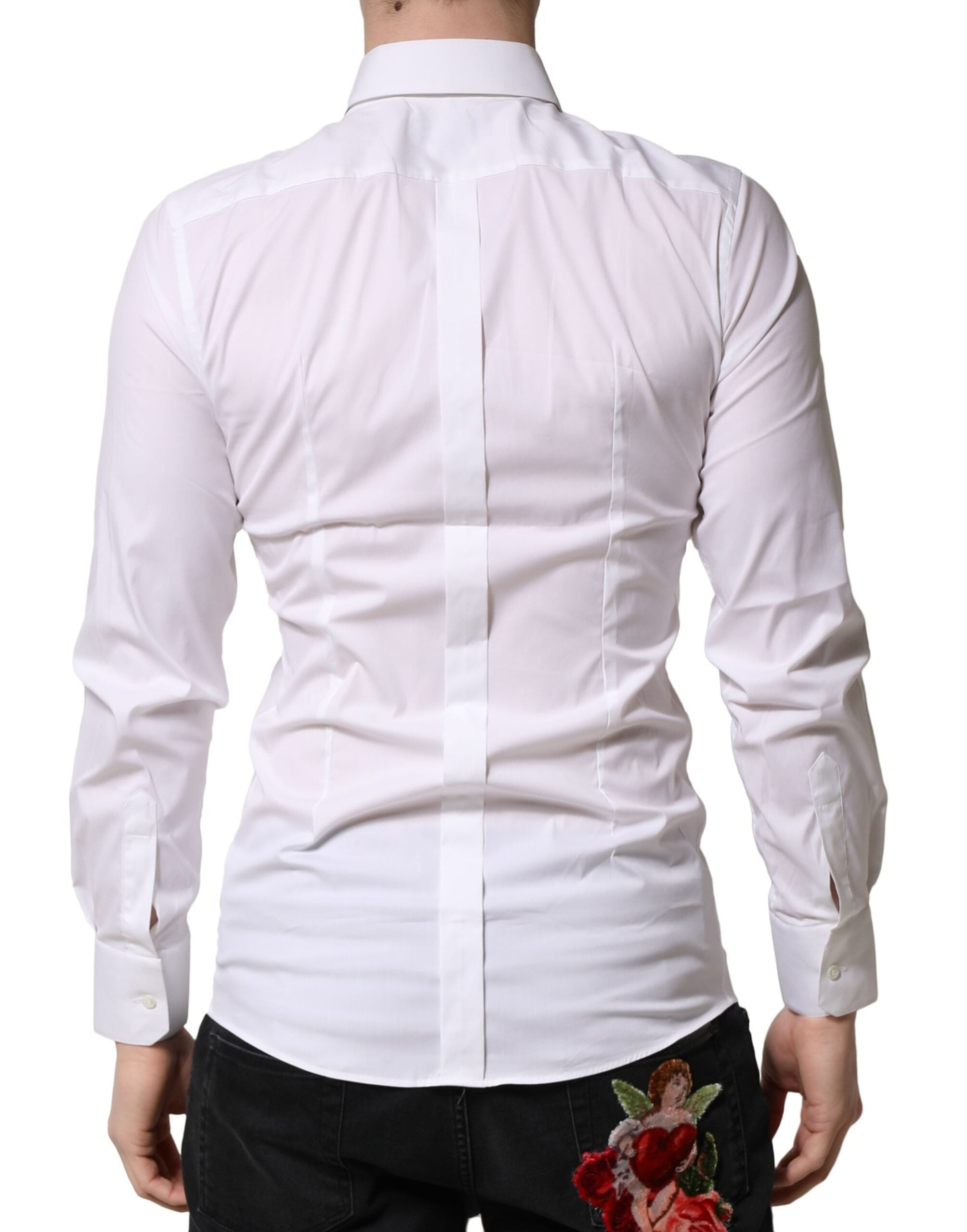 Dolce & Gabbana White GOLD Cotton Men Dress Formal Shirt Dolce & Gabbana