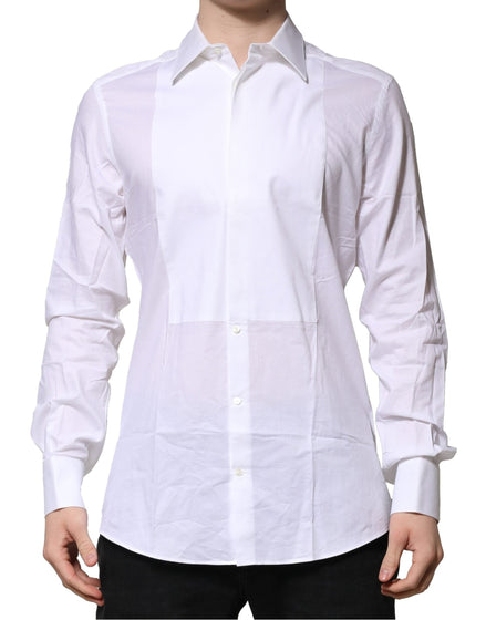 Dolce & Gabbana White Bib Cotton Poplin GOLD Men Formal Shirt Dolce & Gabbana