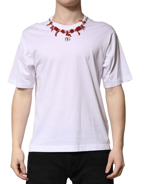 Dolce & Gabbana White Embellished Cotton Crew Neck T-shirt Dolce & Gabbana