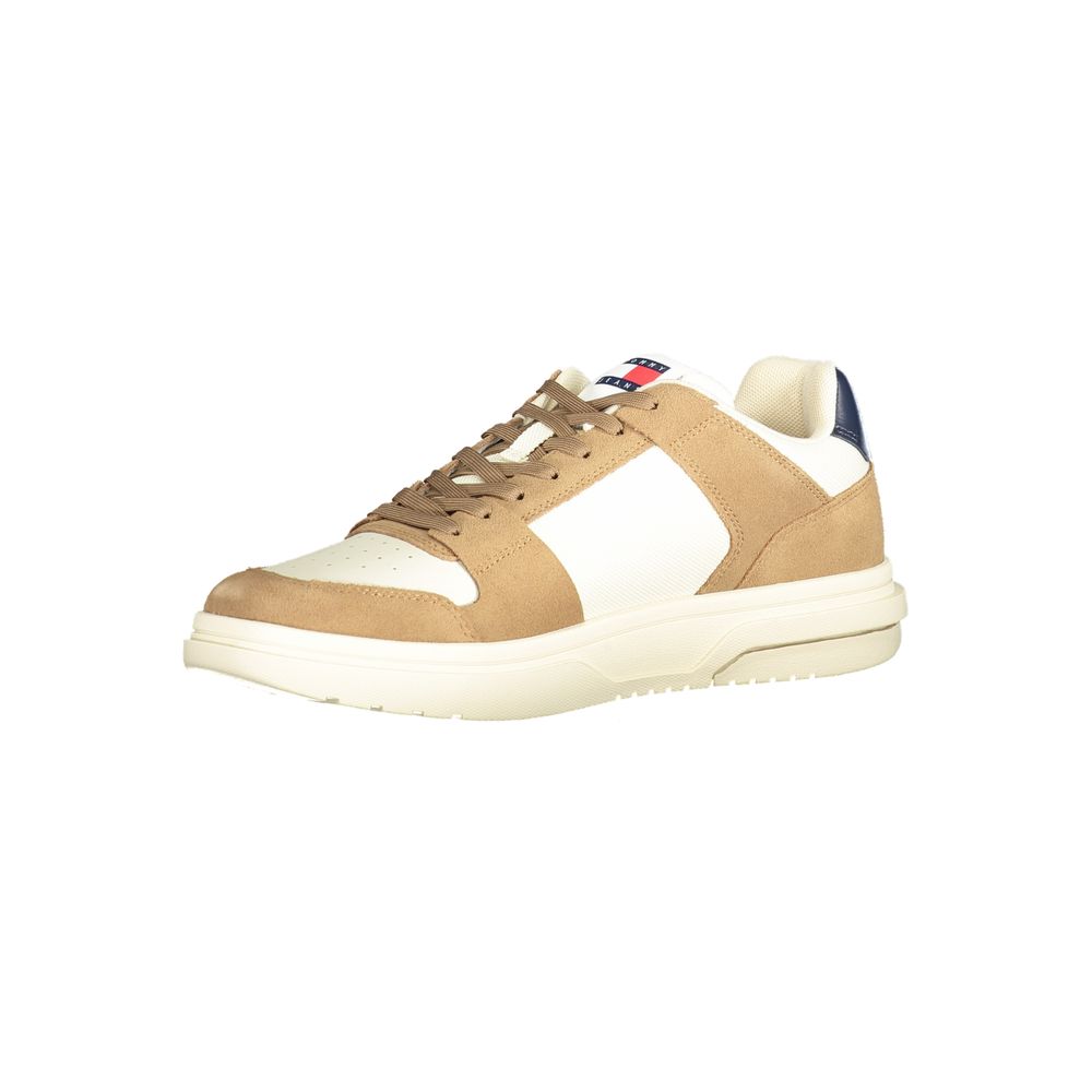 Tommy Hilfiger Beige Leather Men Sneaker Tommy Hilfiger