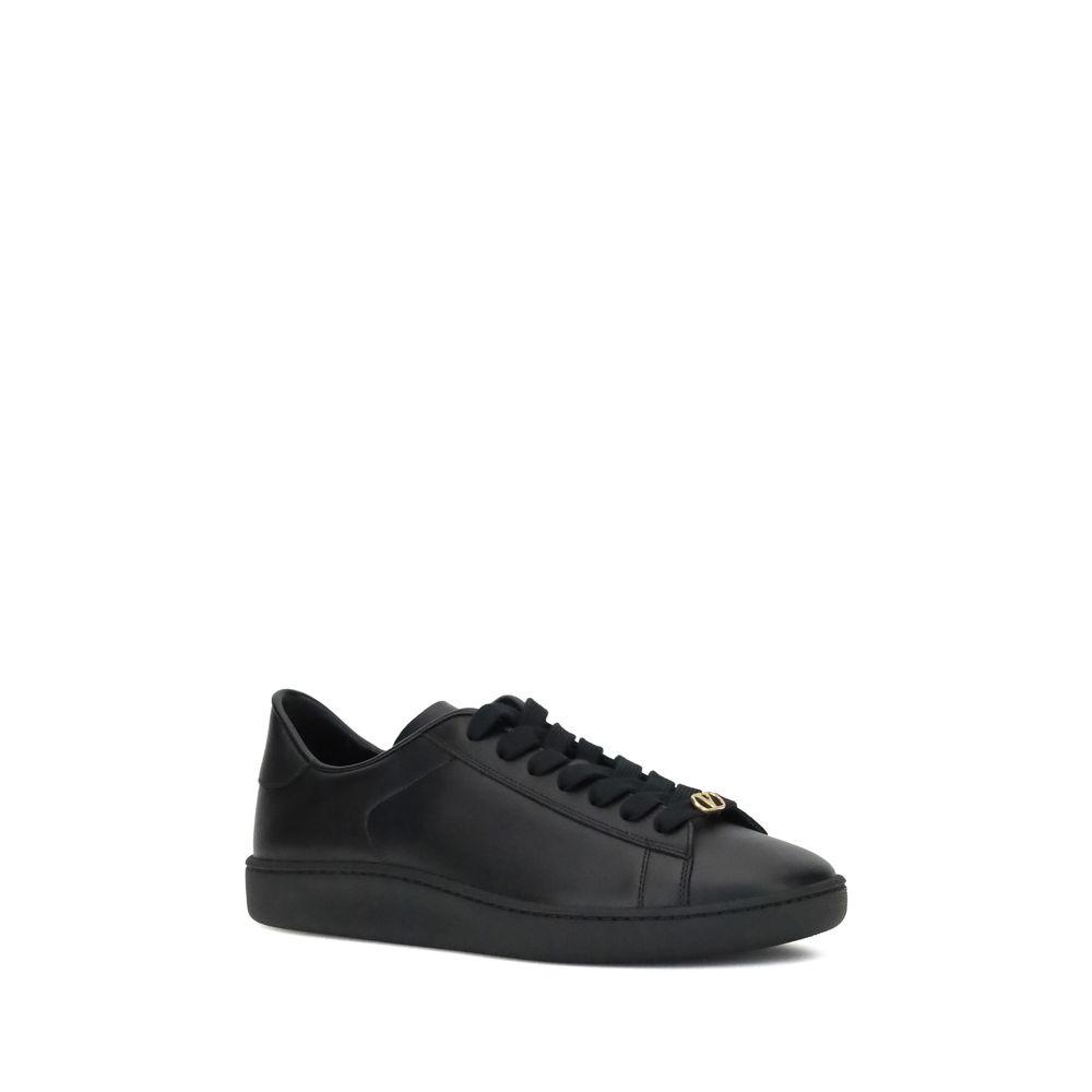 Valentino Garavani Black Calf Leather Bos Taurus Low Top Sneakers Valentino Garavani