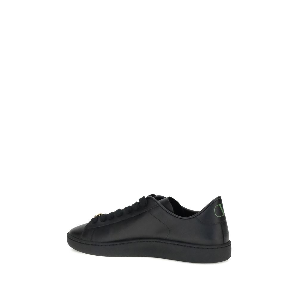 Valentino Garavani Black Calf Leather Bos Taurus Low Top Sneakers Valentino Garavani
