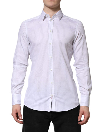Dolce & Gabbana White Stripes Cotton Long Sleeve Formal Shirt Dolce & Gabbana