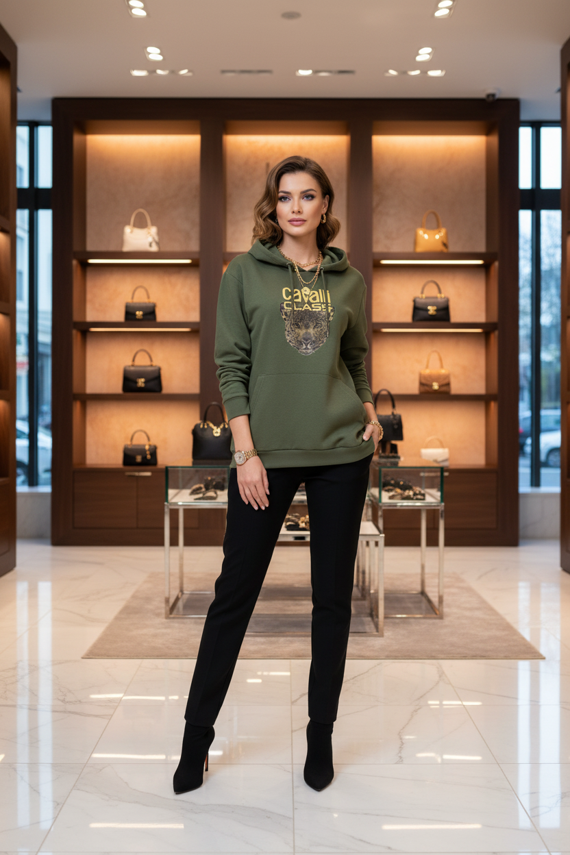 Cavalli Class Verde Polyester Woman Sweatshirt Cavalli Class