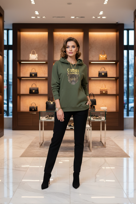 Cavalli Class Verde Polyester Woman Sweatshirt Cavalli Class