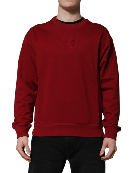Dolce & Gabbana Red Embossed Logo Cotton Crew Neck Sweater Dolce & Gabbana
