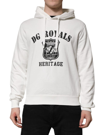 Dolce & Gabbana White Cotton DG ROYAL Print Hooded Sweater Dolce & Gabbana