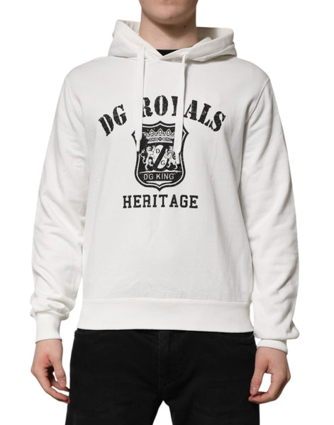 Dolce & Gabbana White Cotton DG ROYAL Print Hooded Sweater Dolce & Gabbana