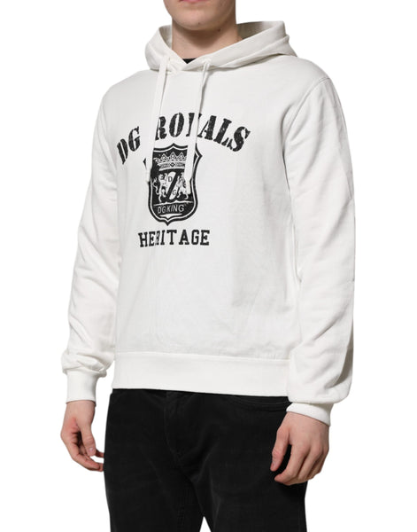 Dolce & Gabbana White Cotton DG ROYAL Print Hooded Sweater Dolce & Gabbana