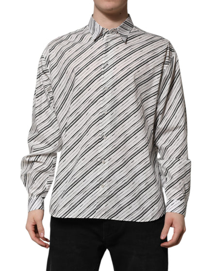 Dolce & Gabbana White Striped Long Sleeves Men Formal Shirt Dolce & Gabbana