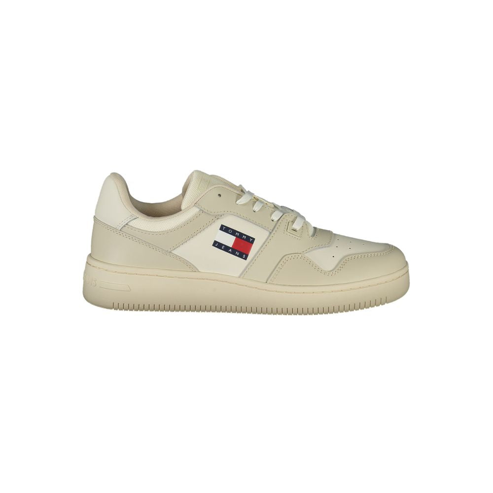 Tommy Hilfiger Beige Leather Men Sneaker Tommy Hilfiger