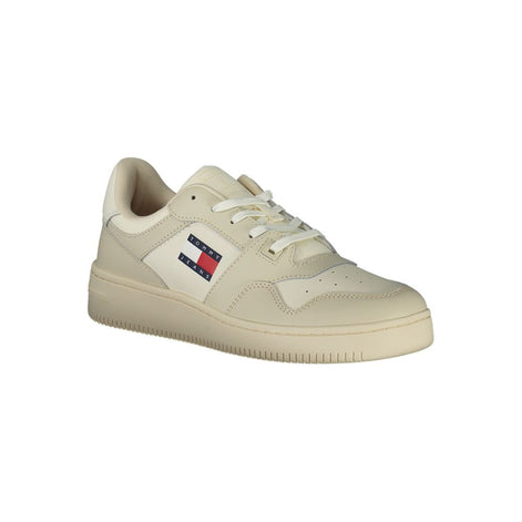 Tommy Hilfiger Beige Leather Men Sneaker Tommy Hilfiger
