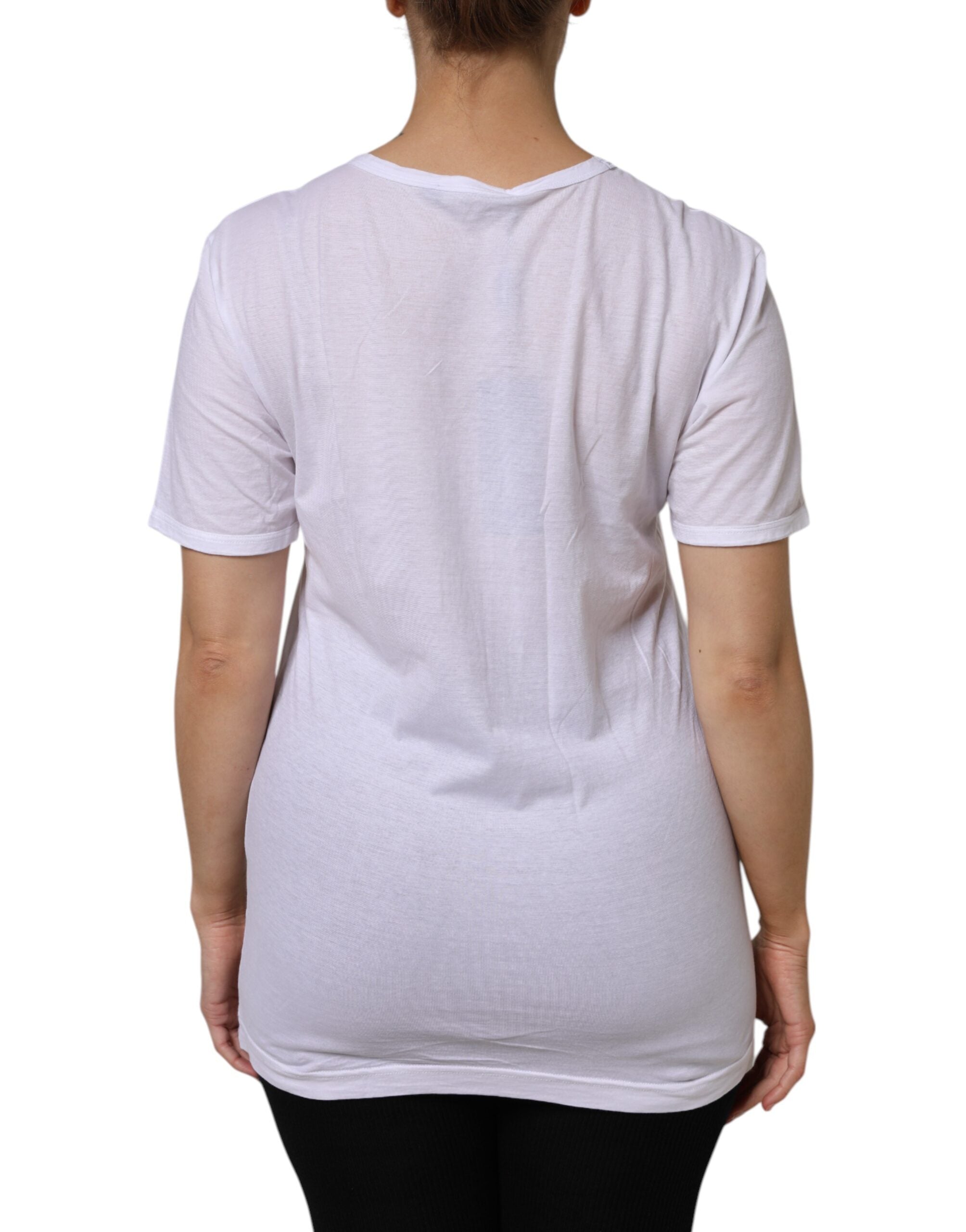 Dolce & Gabbana White Cotton Short Sleeves V-Neck Top T-shirt Dolce & Gabbana