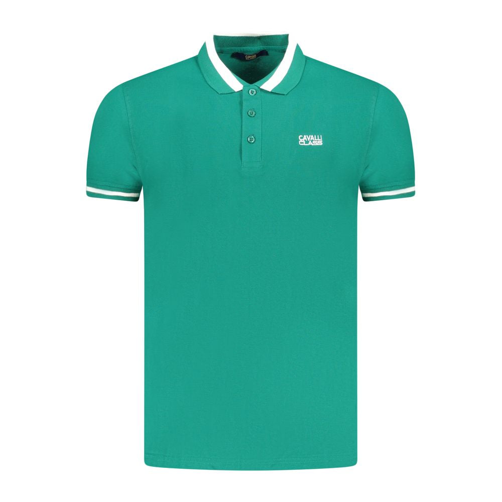 Cavalli Class Green Cotton Men Polo Shirt Cavalli Class