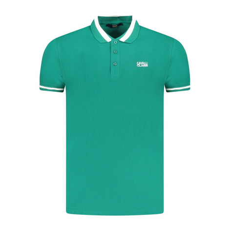 Cavalli Class Green Cotton Men Polo Shirt Cavalli Class
