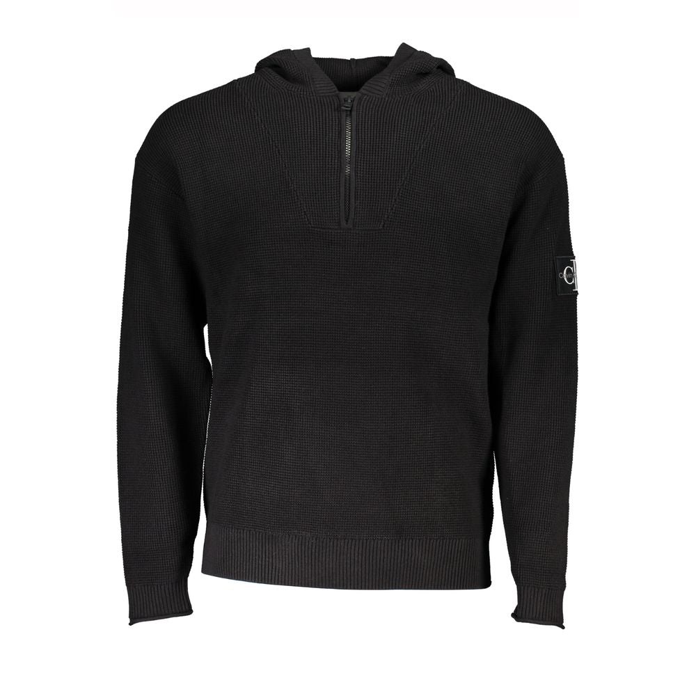 Calvin Klein Black Cotton Men's Sweater Hooded Half Zip Calvin Klein
