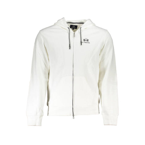 La Martina White Cotton Men Sweater with Hood and Zip Pockets La Martina