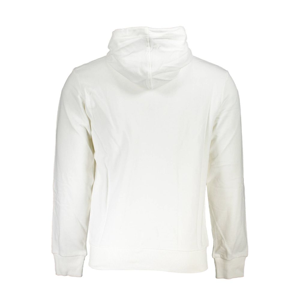 La Martina White Cotton Men Sweater with Hood and Zip Pockets La Martina
