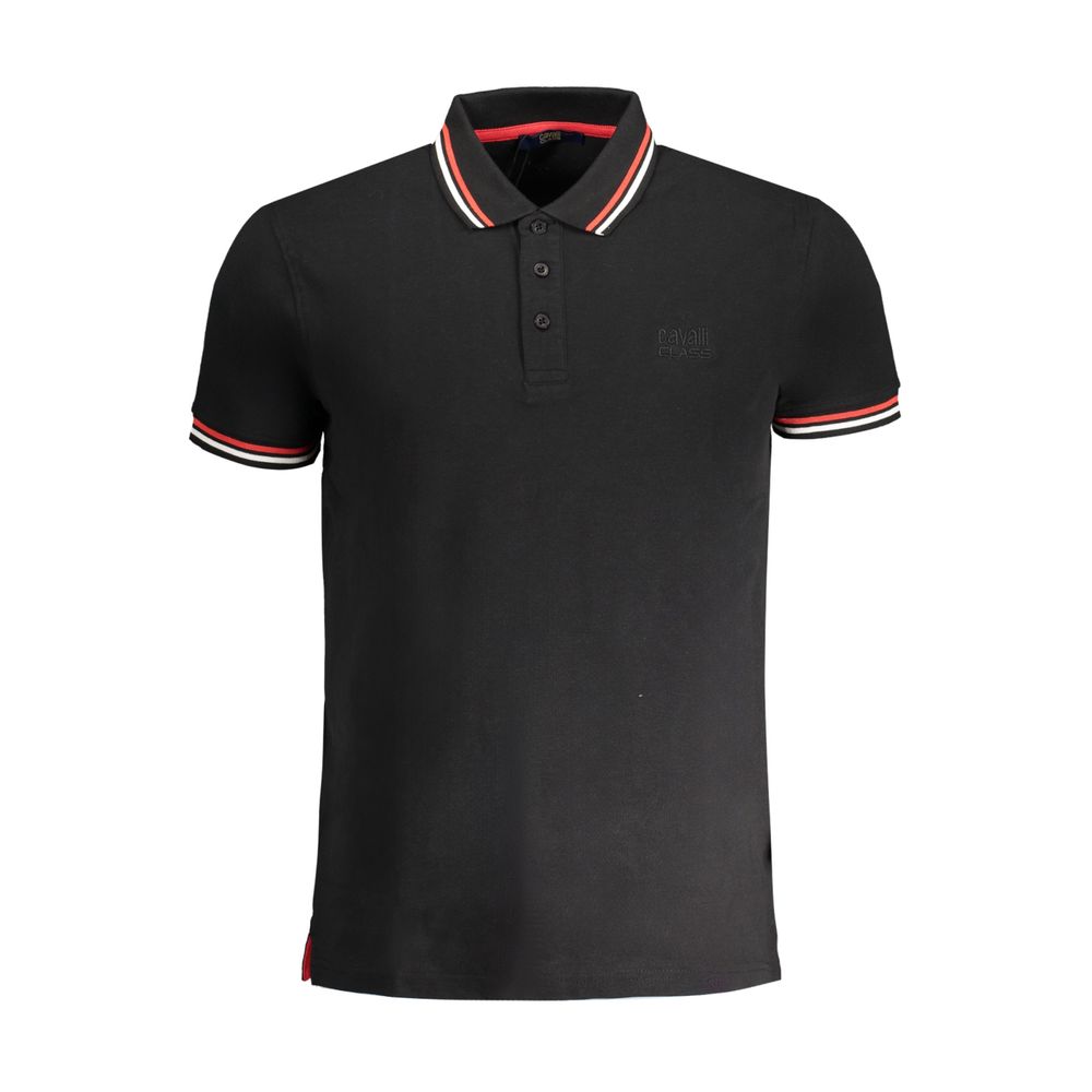 Cavalli Class Black Cotton Men Polo Shirt Cavalli Class