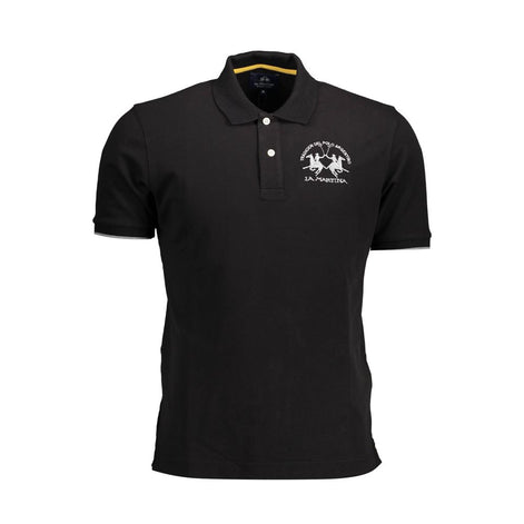 La Martina Black Cotton Men Polo Shirt La Martina