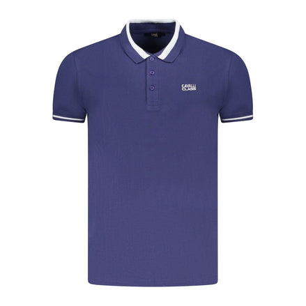 Cavalli Class Blue Cotton Men Polo Shirt Cavalli Class