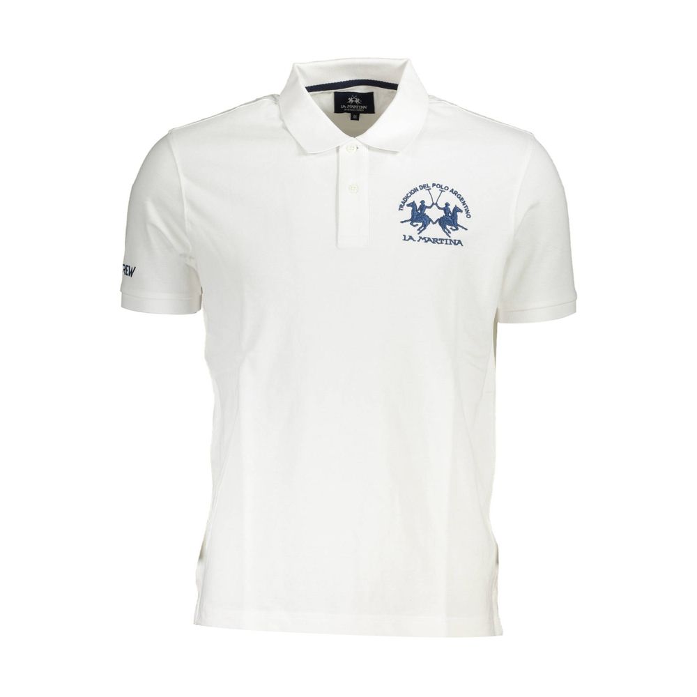 La Martina White Cotton Men Polo Shirt La Martina