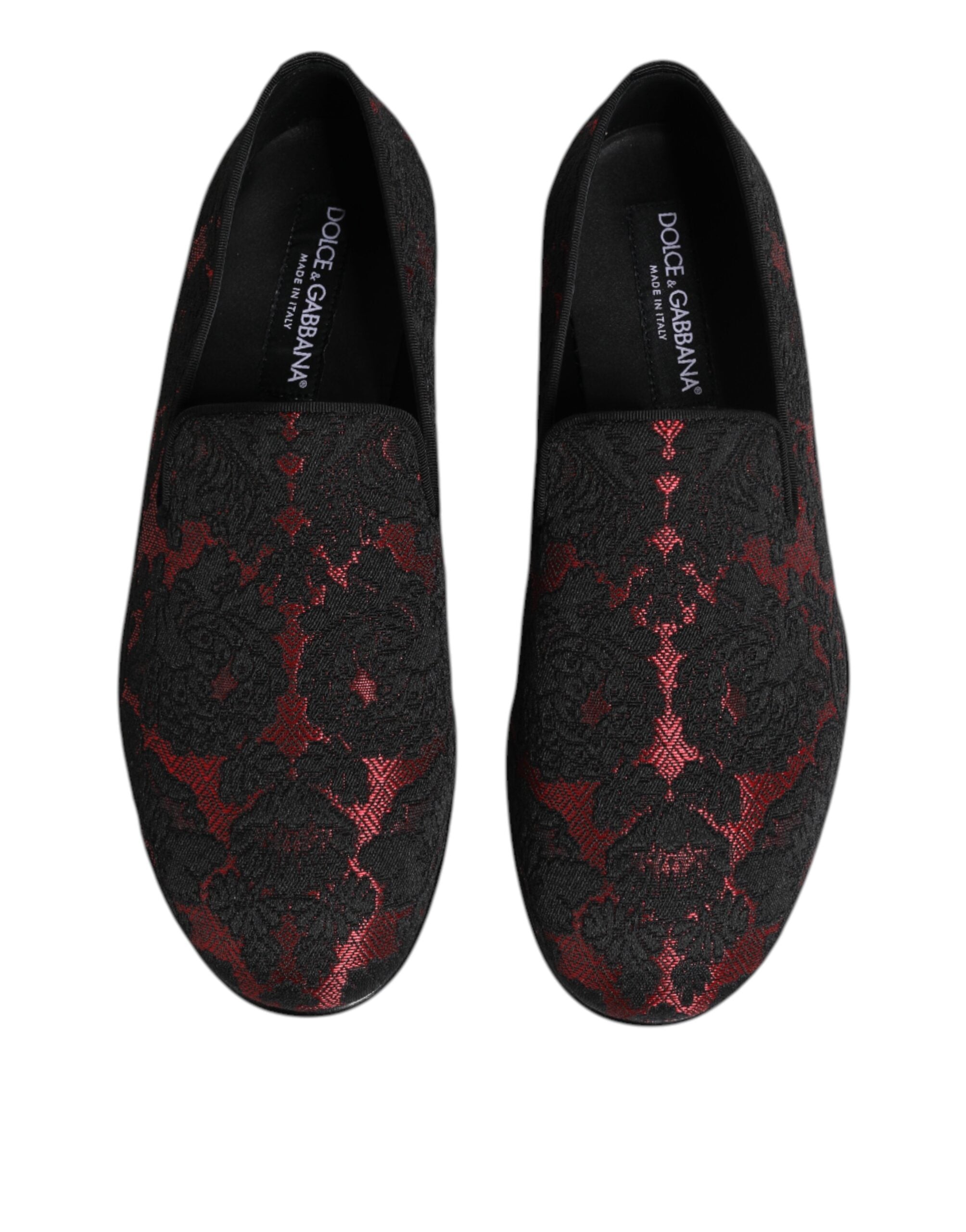 Dolce & Gabbana Red Black Jacquard Slip On Loafers Shoes Dolce & Gabbana