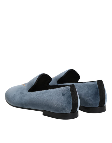 Dolce & Gabbana Blue Velvet DG Logo Loafers Formal Shoes Dolce & Gabbana