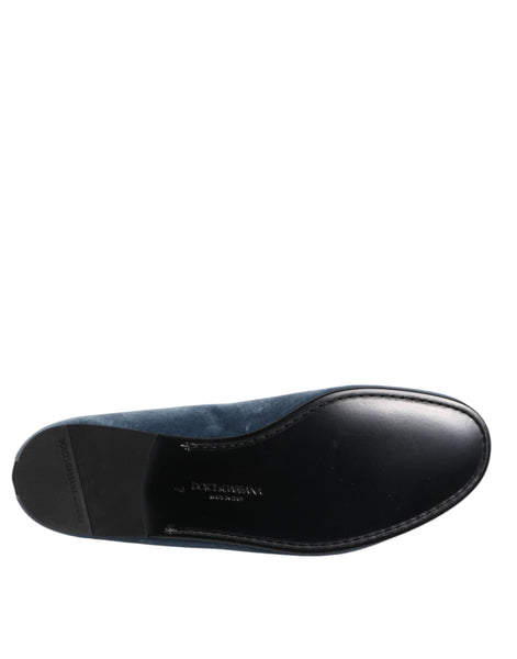 Dolce & Gabbana Blue Velvet DG Logo Loafers Formal Shoes Dolce & Gabbana