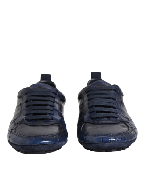 Dolce & Gabbana Dark Blue Leather Low Top Men Sneakers Shoes Dolce & Gabbana