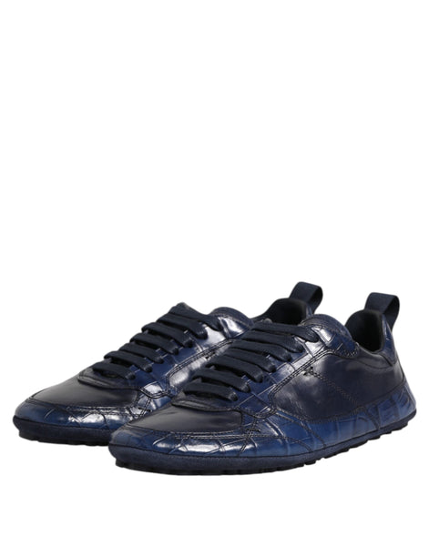 Dolce & Gabbana Dark Blue Leather Low Top Men Sneakers Shoes Dolce & Gabbana