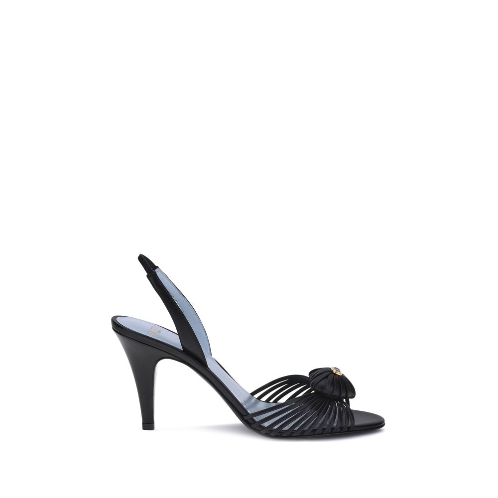 Valentino Garavani Black Calf Leather Bos Taurus Stiletto Heel Sandals Valentino Garavani