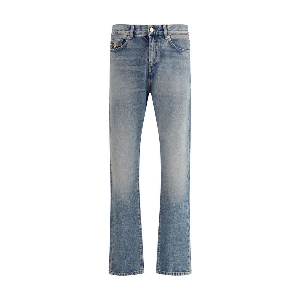Versace Blue Cotton Straight-Leg Jeans Versace