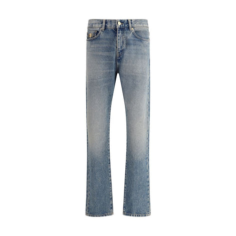 Versace Blue Cotton Straight-Leg Jeans Versace