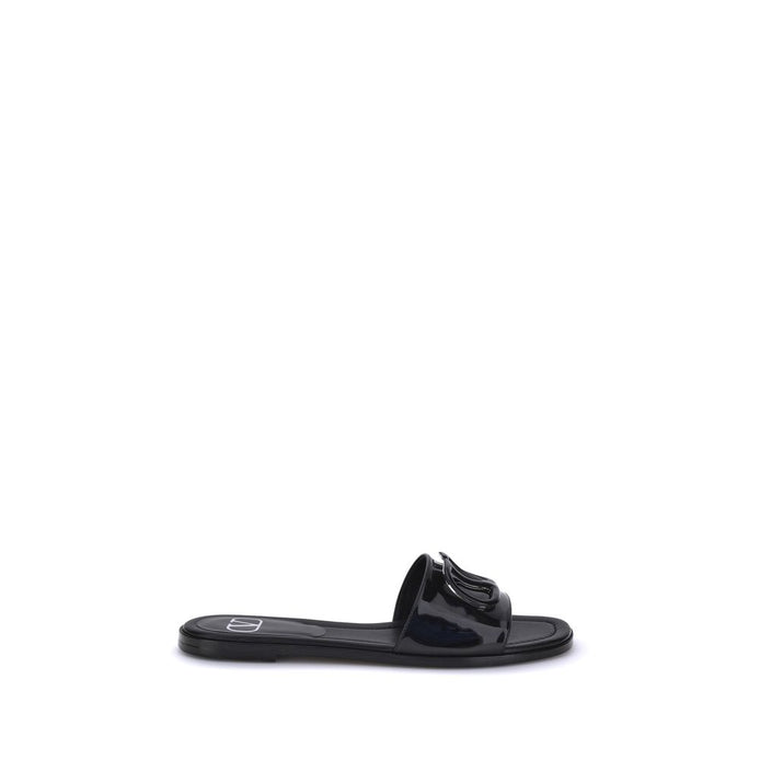 Valentino Garavani Black Calf Leather Bos Taurus Flat Sandals Valentino Garavani