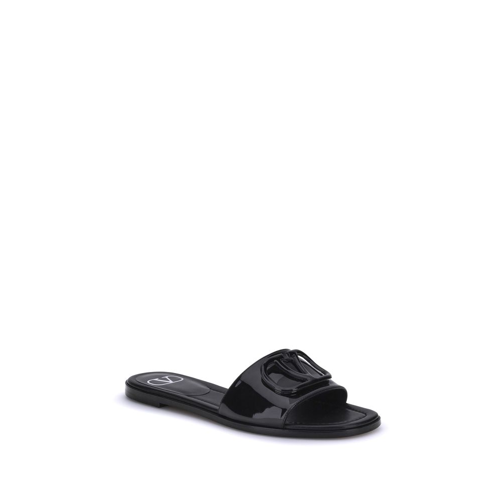 Valentino Garavani Black Calf Leather Bos Taurus Flat Sandals Valentino Garavani
